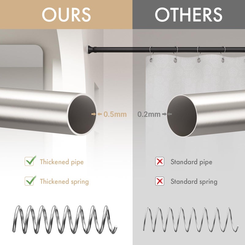 Amazer Spring Tension Shower Curtain Rod, 26-42 Inches Rust-Resistance Tension Curtain Rod Bathroom Rod, Adjustable Shower Curtain Rod No Drill, Nickel - Image 5